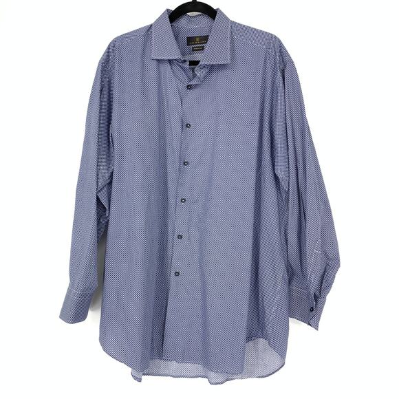 IKE BEHAR Men's Sz XL Button Down Shirt Long Sleeve Blue White Print